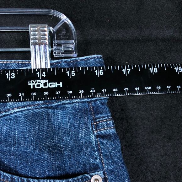 Express Womens Shorts Blue Denim Mid Rise Cotton Blend Cut Off Stretch 8 - Picture 6 of 11